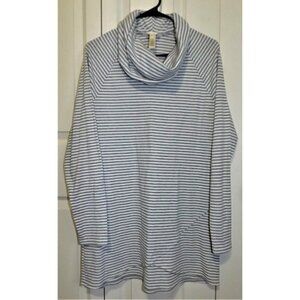 Three Seasons Maternity L Gray White Striped Cowl Neck Long Raglan Sleeve Tunic